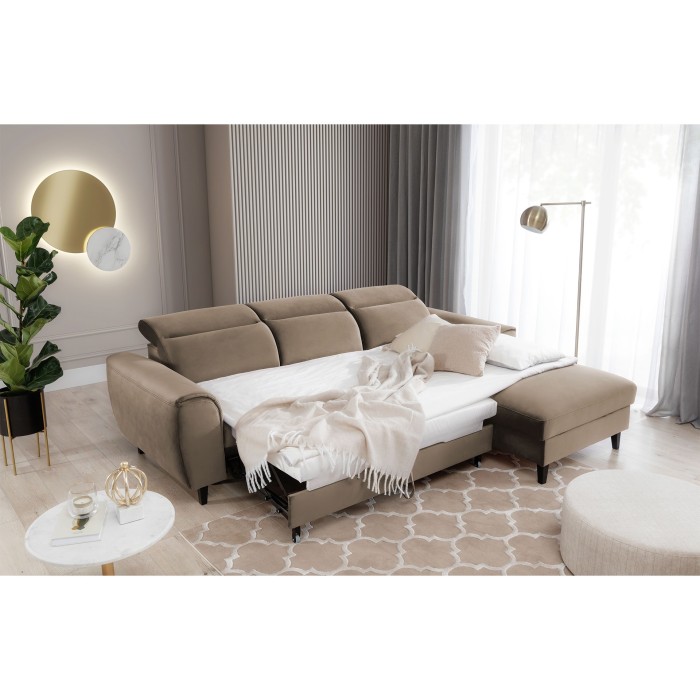 Canapé d'angle convertible marron angle droit 4 places FABLE 