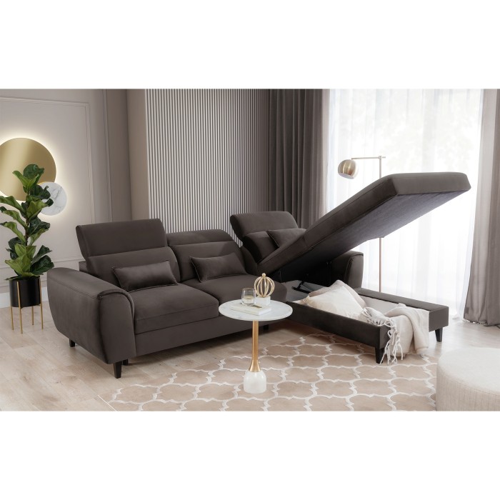 Canapé d'angle convertible chocolat angle droit 4 places FABLE 