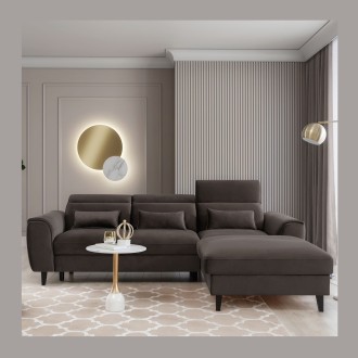 Canapé d'angle convertible chocolat angle droit 4 places FABLE 