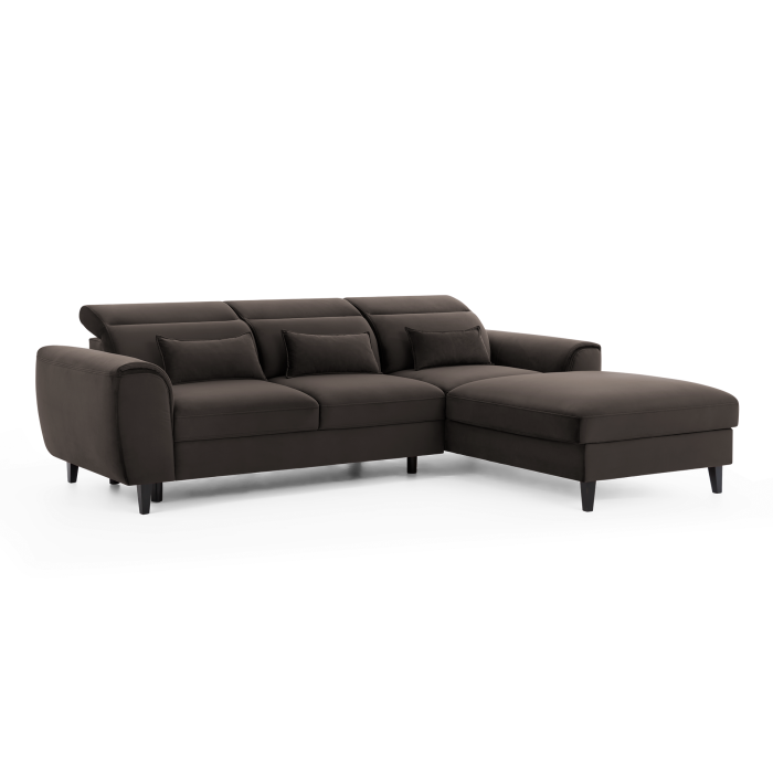 Canapé d'angle convertible chocolat angle droit 4 places FABLE 