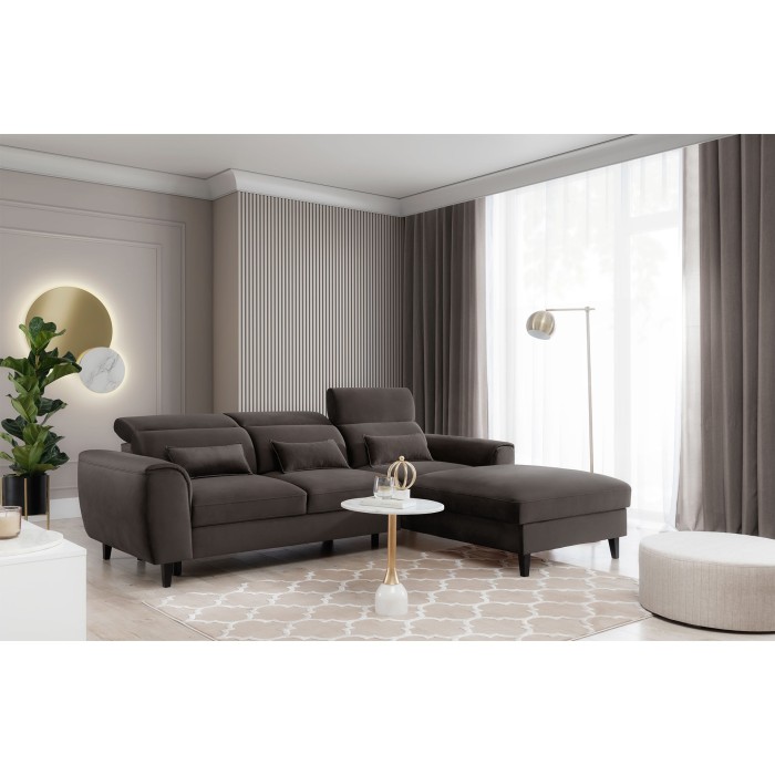Canapé d'angle convertible chocolat angle droit 4 places FABLE 