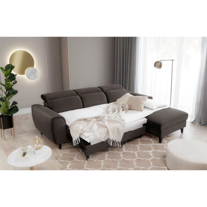 Canapé d'angle convertible chocolat angle droit 4 places FABLE 