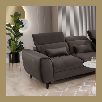 Canapé d'angle convertible chocolat angle droit 4 places FABLE 