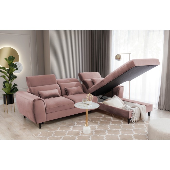 Canapé d'angle convertible rose angle droit 4 places FABLE 
