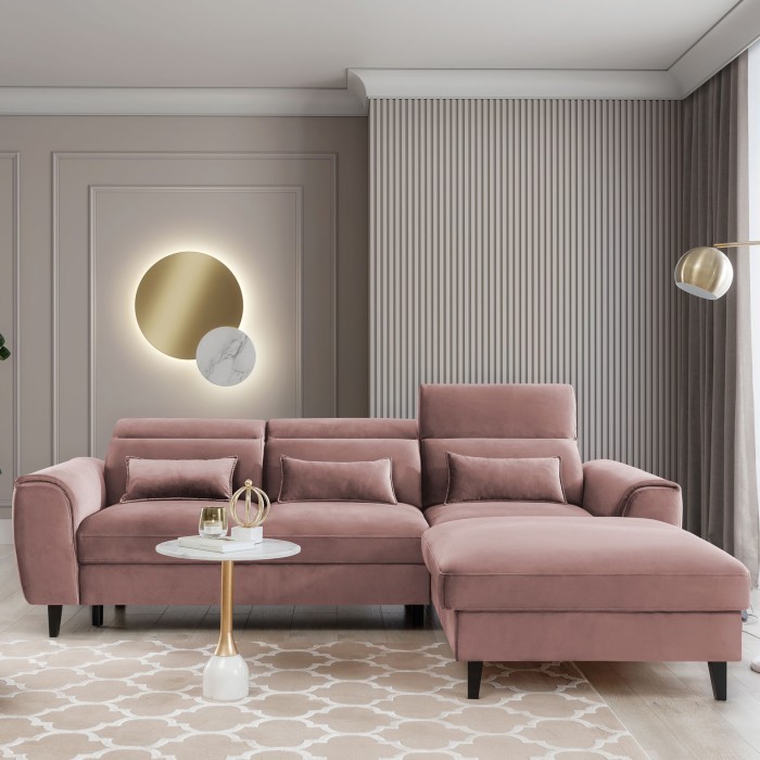 Canapé d'angle convertible rose angle droit 4 places FABLE 