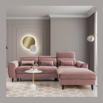 Canapé d'angle convertible rose angle droit 4 places FABLE 