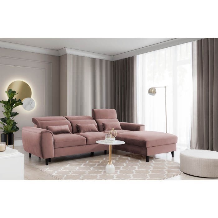 Canapé d'angle convertible rose angle droit 4 places FABLE 