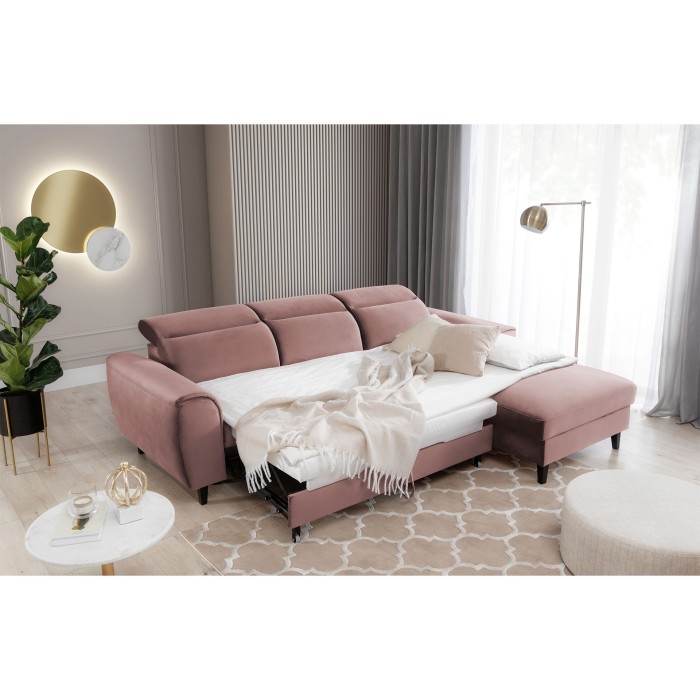 Canapé d'angle convertible rose angle droit 4 places FABLE 