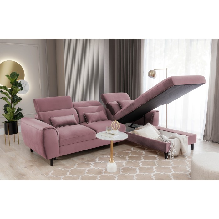 Canapé d'angle convertible rose foncé angle droit 4 places FABLE 