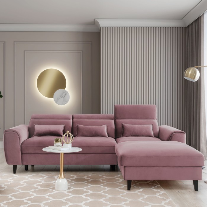 Canapé d'angle convertible rose foncé angle droit 4 places FABLE 