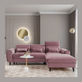 Canapé d'angle convertible rose foncé angle droit 4 places FABLE 