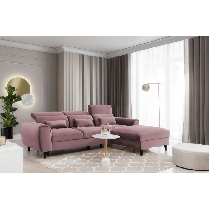 Canapé d'angle convertible rose foncé angle droit 4 places FABLE 