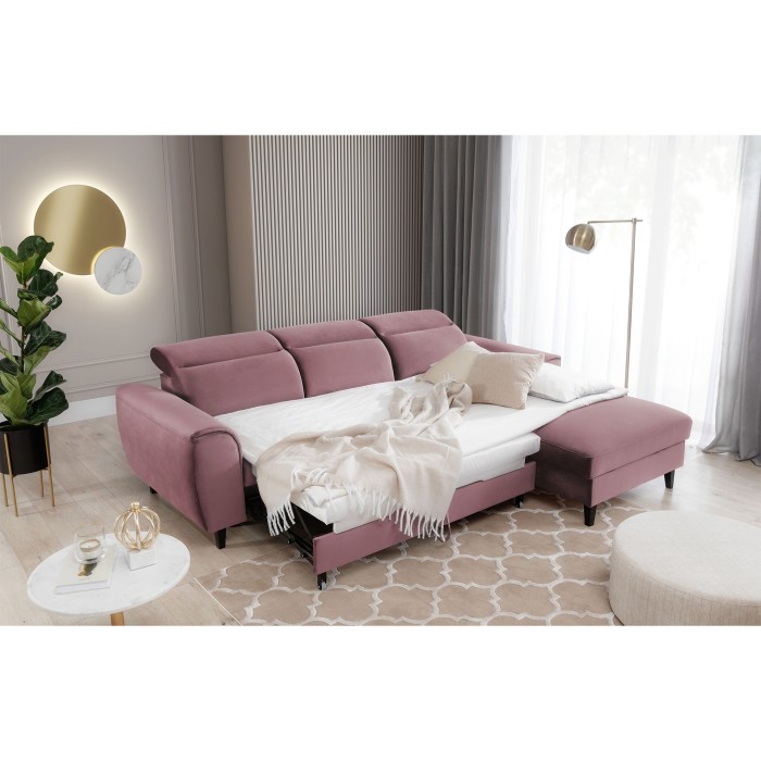 Canapé d'angle convertible rose foncé angle droit 4 places FABLE 