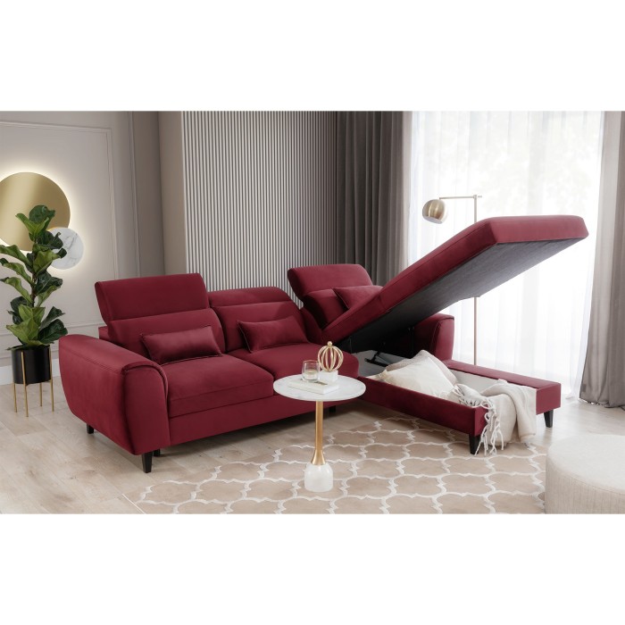 Canapé d'angle convertible rouge angle droit 4 places FABLE 