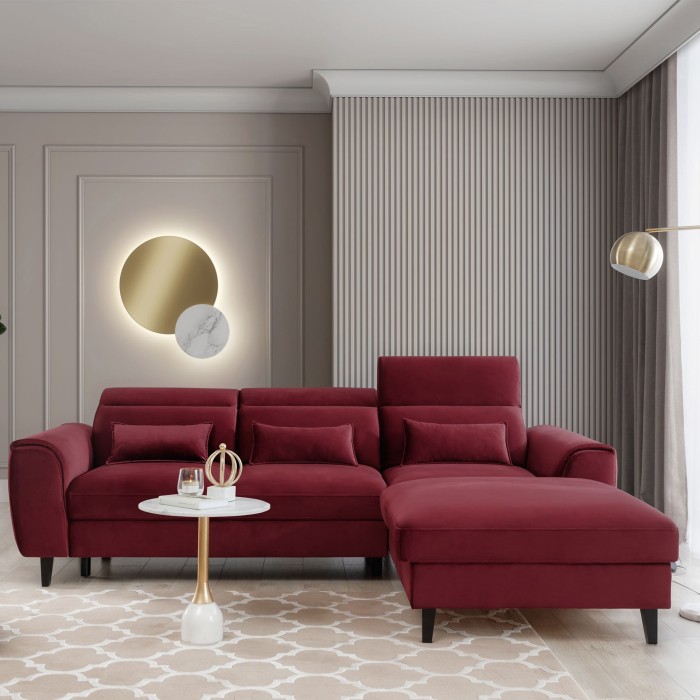 Canapé d'angle convertible rouge angle droit 4 places FABLE 