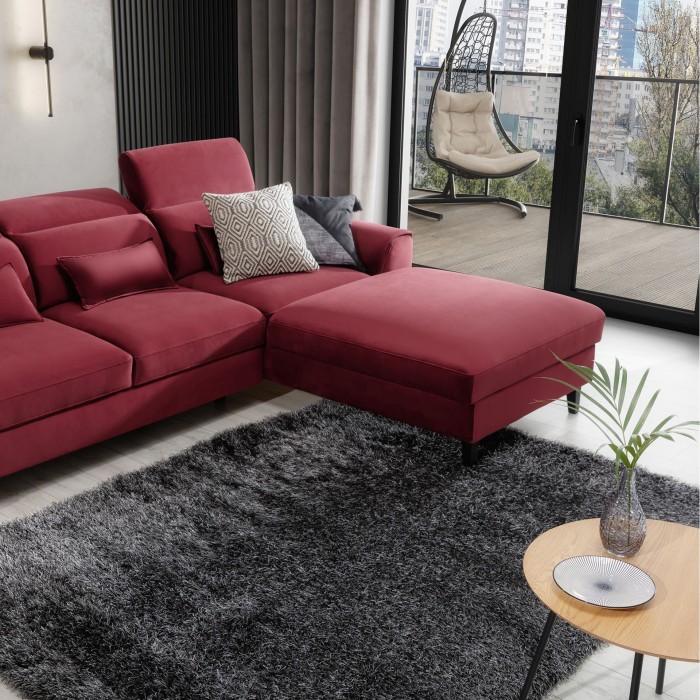 Canapé d'angle convertible rouge angle droit 4 places FABLE 