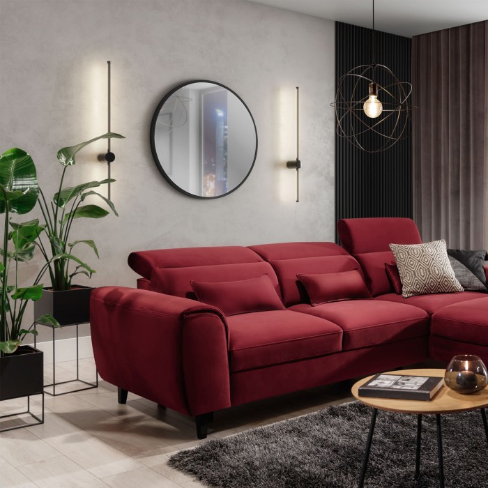 Canapé d'angle convertible rouge angle droit 4 places FABLE 