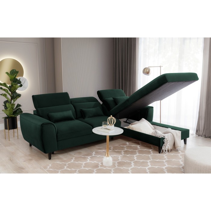 Canapé d'angle convertible vert foncé angle droit 4 places FABLE 