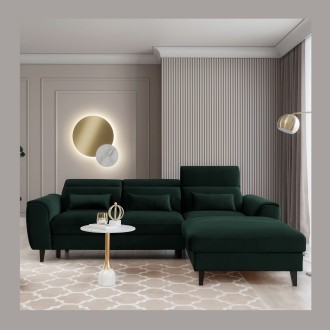 Canapé d'angle convertible vert foncé angle droit 4 places FABLE 