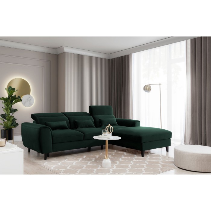 Canapé d'angle convertible vert foncé angle droit 4 places FABLE 
