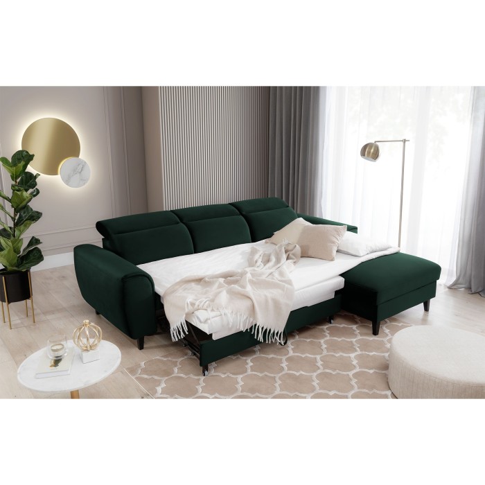 Canapé d'angle convertible vert foncé angle droit 4 places FABLE 