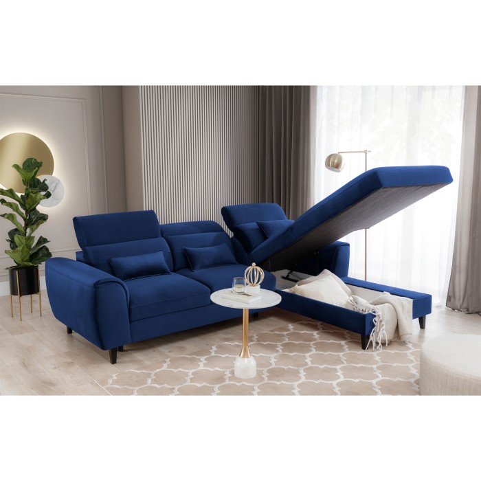 Canapé d'angle convertible bleu marine angle droit 4 places FABLE 