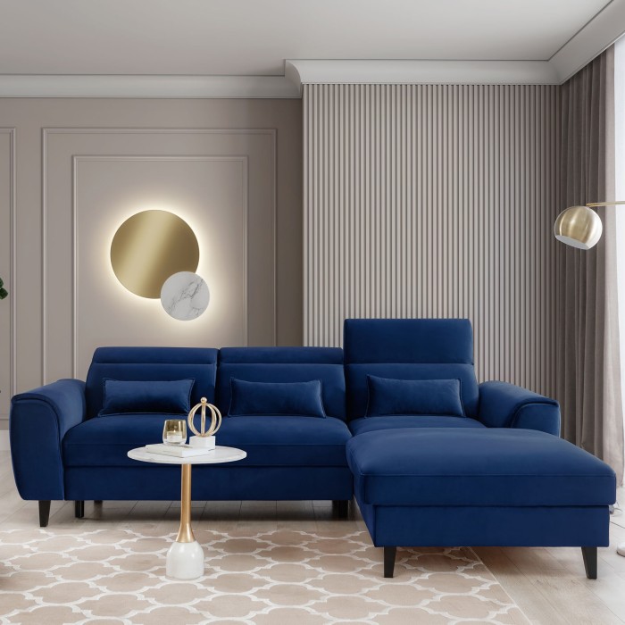 Canapé d'angle convertible bleu marine angle droit 4 places FABLE 
