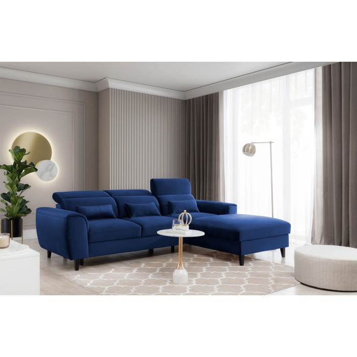 Canapé d'angle convertible bleu marine angle droit 4 places FABLE 