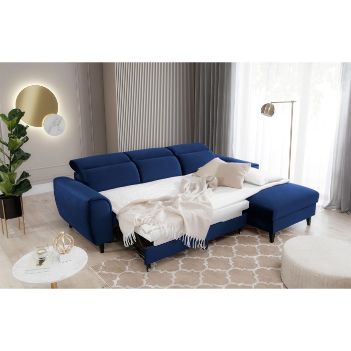 Canapé d'angle convertible bleu marine angle droit 4 places FABLE 