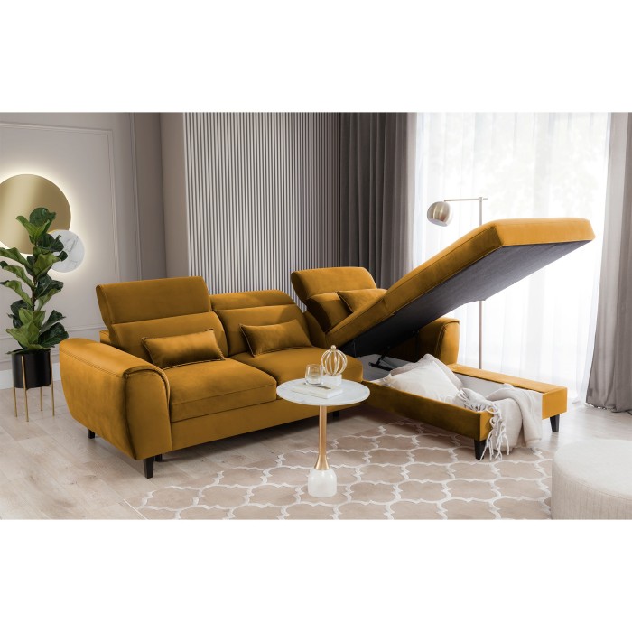 Canapé d'angle convertible jaune angle droit 4 places FABLE 