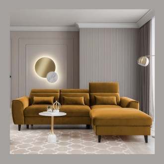 Canapé d'angle convertible jaune angle droit 4 places FABLE 
