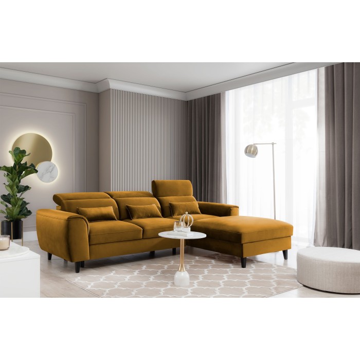 Canapé d'angle convertible jaune angle droit 4 places FABLE 