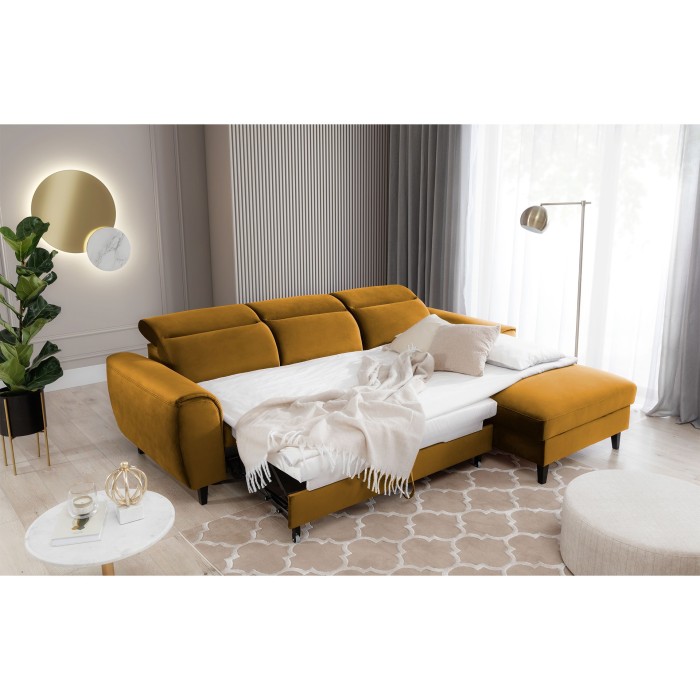 Canapé d'angle convertible jaune angle droit 4 places FABLE 