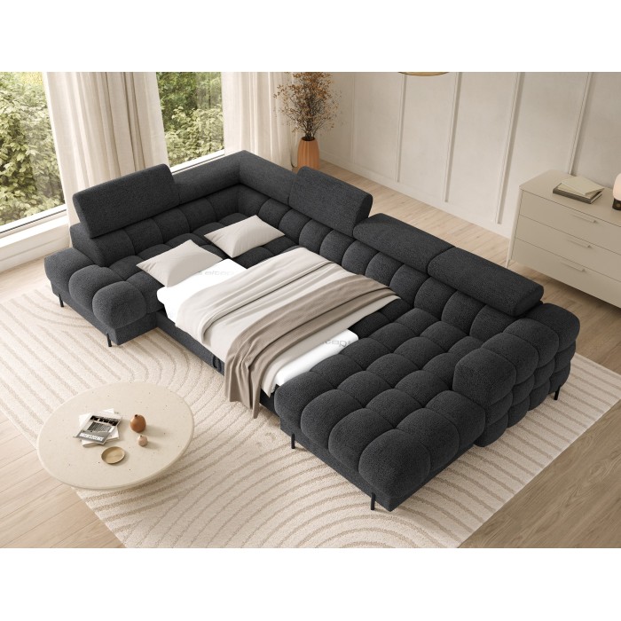 Canapé panoramique convertible Gris foncé angle gauche FERARIA 358x93x202cm 