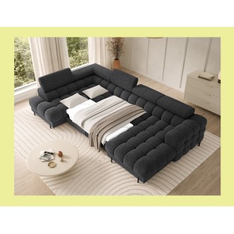 Canapé panoramique convertible Gris foncé angle gauche FERARIA 358x93x202cm 