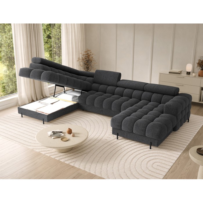 Canapé panoramique convertible Gris foncé angle gauche FERARIA 358x93x202cm 