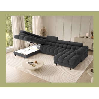 Canapé panoramique convertible Gris foncé angle gauche FERARIA 358x93x202cm 
