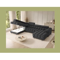 Canapé panoramique convertible Gris foncé angle gauche FERARIA 358x93x202cm 