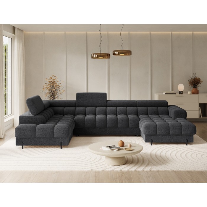 Canapé panoramique convertible Gris foncé angle gauche FERARIA 358x93x202cm 