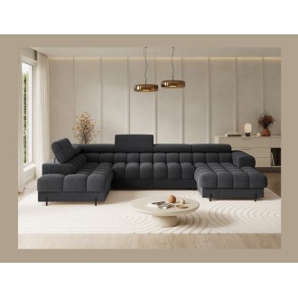 Canapé panoramique convertible Gris foncé angle gauche FERARIA 358x93x202cm 