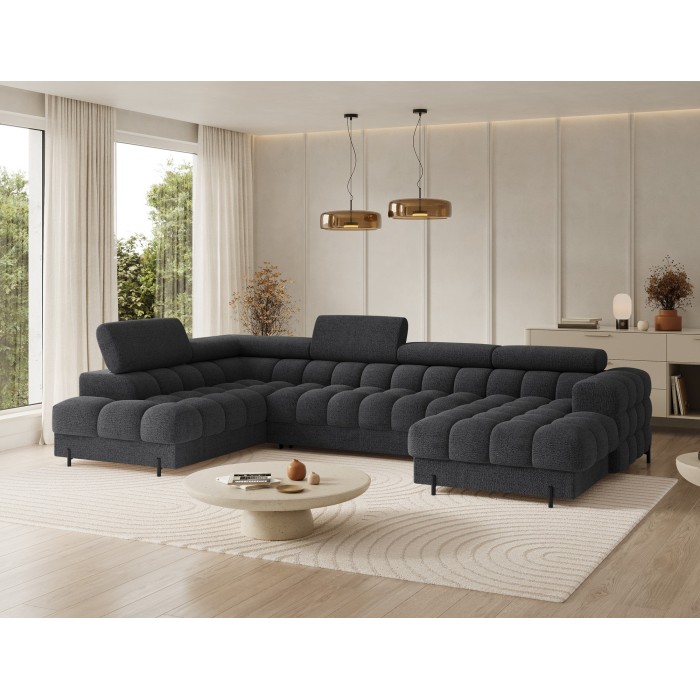 Canapé panoramique convertible Gris foncé angle gauche FERARIA 358x93x202cm 