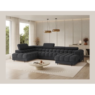 Canapé panoramique convertible Gris foncé angle gauche FERARIA 358x93x202cm 