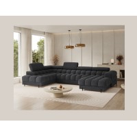 Canapé panoramique convertible Gris foncé angle gauche FERARIA 358x93x202cm 