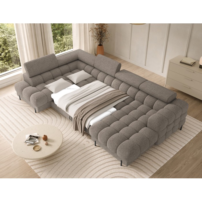 Canapé panoramique convertible Beige foncé angle gauche FERARIA 358x93x202cm 