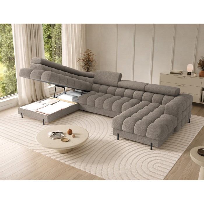 Canapé panoramique convertible Beige foncé angle gauche FERARIA 358x93x202cm 