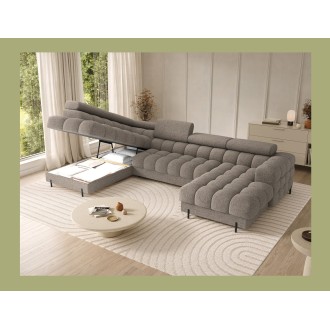 Canapé panoramique convertible Beige foncé angle gauche FERARIA 358x93x202cm 