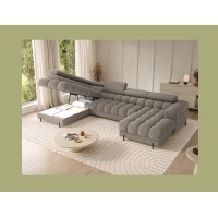 Canapé panoramique convertible Beige foncé angle gauche FERARIA 358x93x202cm 