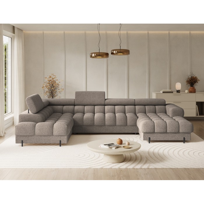 Canapé panoramique convertible Beige foncé angle gauche FERARIA 358x93x202cm 