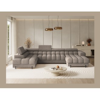 Canapé panoramique convertible Beige foncé angle gauche FERARIA 358x93x202cm 