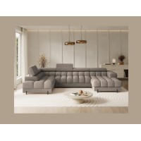 Canapé panoramique convertible Beige foncé angle gauche FERARIA 358x93x202cm 